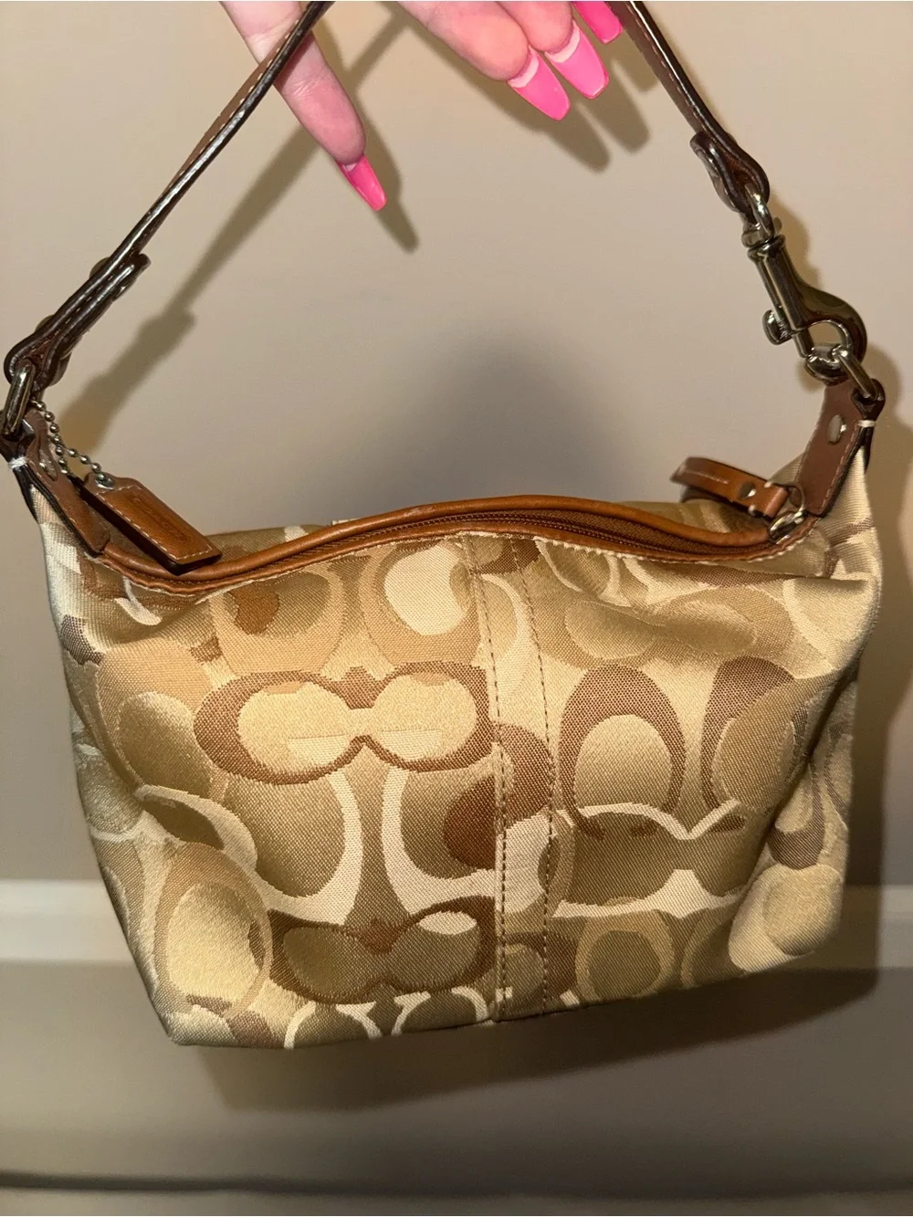 Coach Signature Canvas Hobo Bag in Tan and Cream
